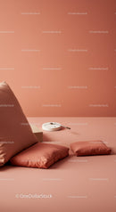Minimalist Peach Bedroom with Cushions and Modern Decor