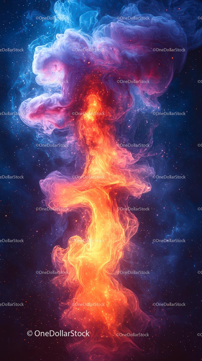 Vivid Cosmic Fire Explosion in Deep Space with Bright Nebula