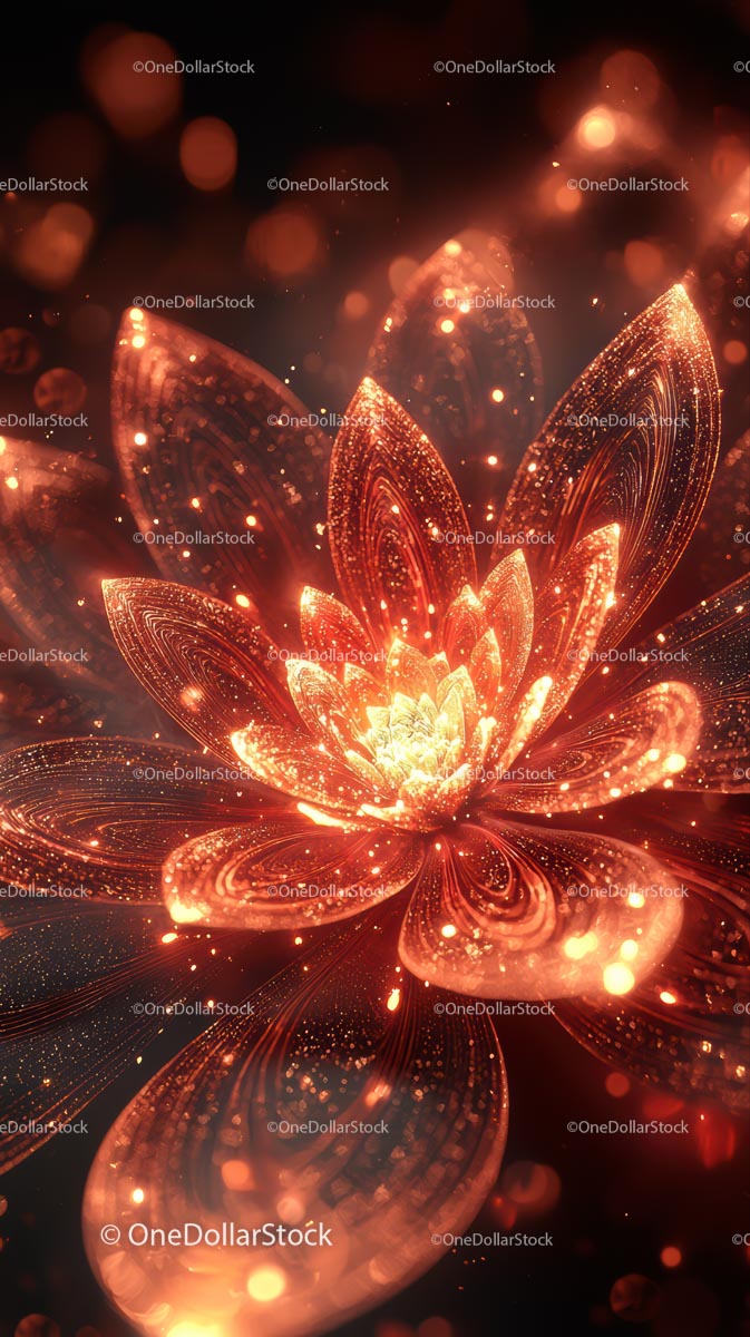 Abstract Glowing Fireflower with Sparkling Petals in Digital Art