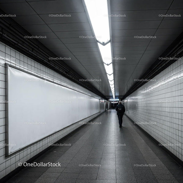 Underground Subway Tunnel in Modern City Transit Station JPG Mockup Image