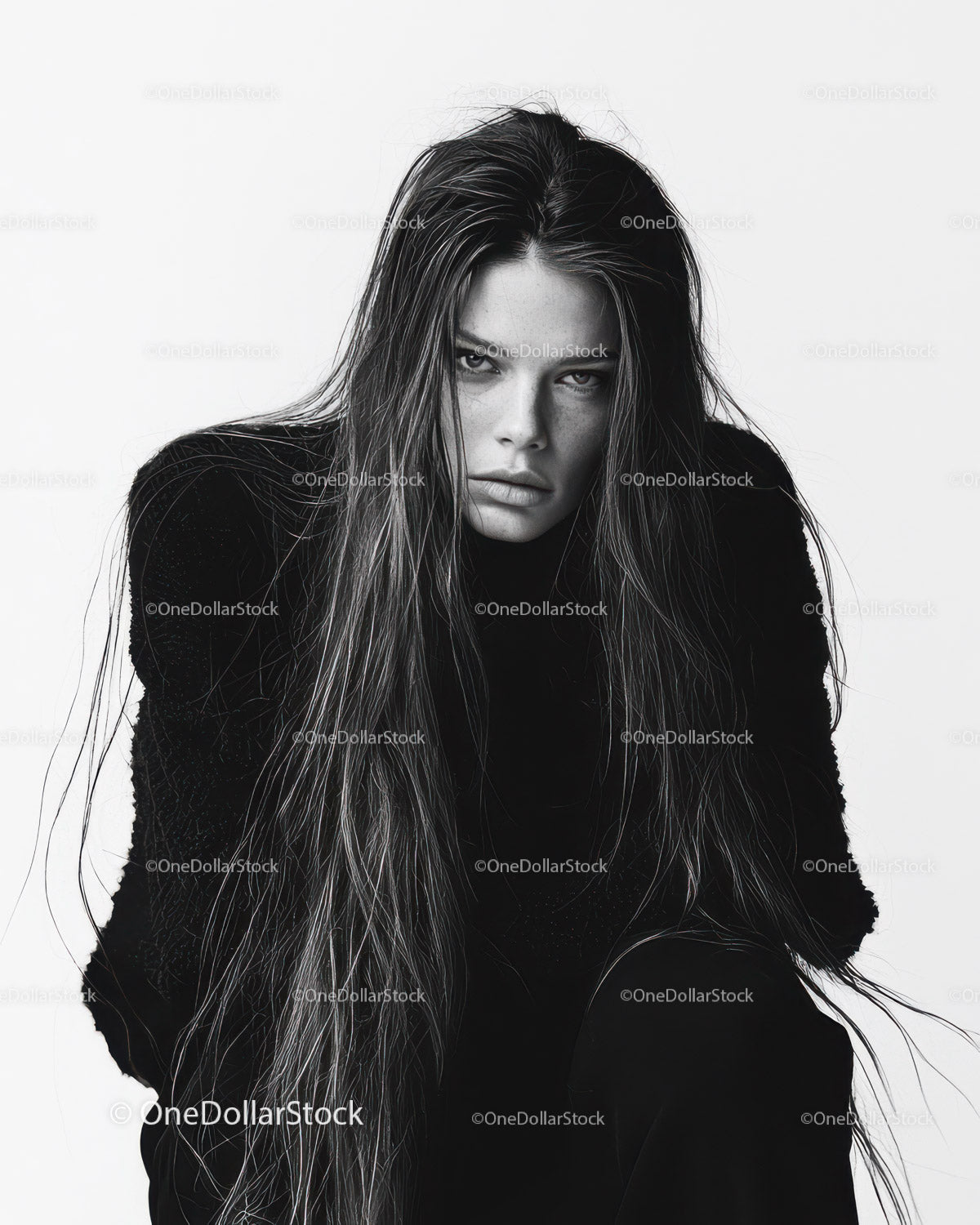 Intense Black and White Portrait of a Confident Woman