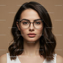 Stylish Woman with Glasses and Wavy Brown Hair in Elegant Portrait