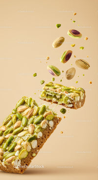 Nut and Pistachio Energy Bar Breaking Apart with Nuts