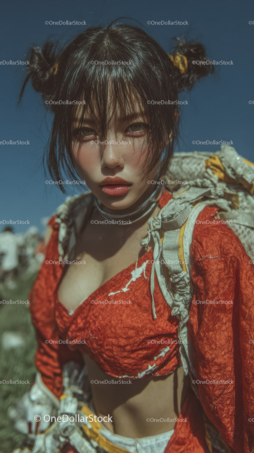 Young Woman with Edgy Style and Vibrant Red Jacket Outdoors