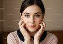 Portrait of a Young Woman with Green Eyes and Clear Skin