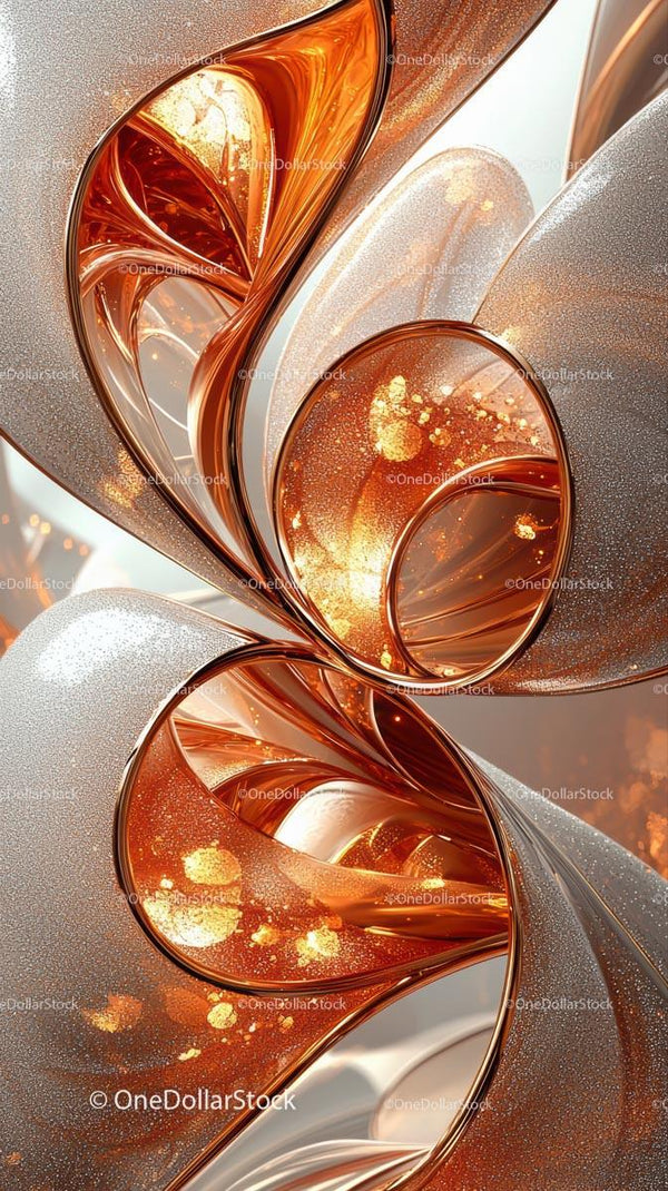 Futurystyczne abstrakcyjne miedziano-srebrne metaliczne spirale