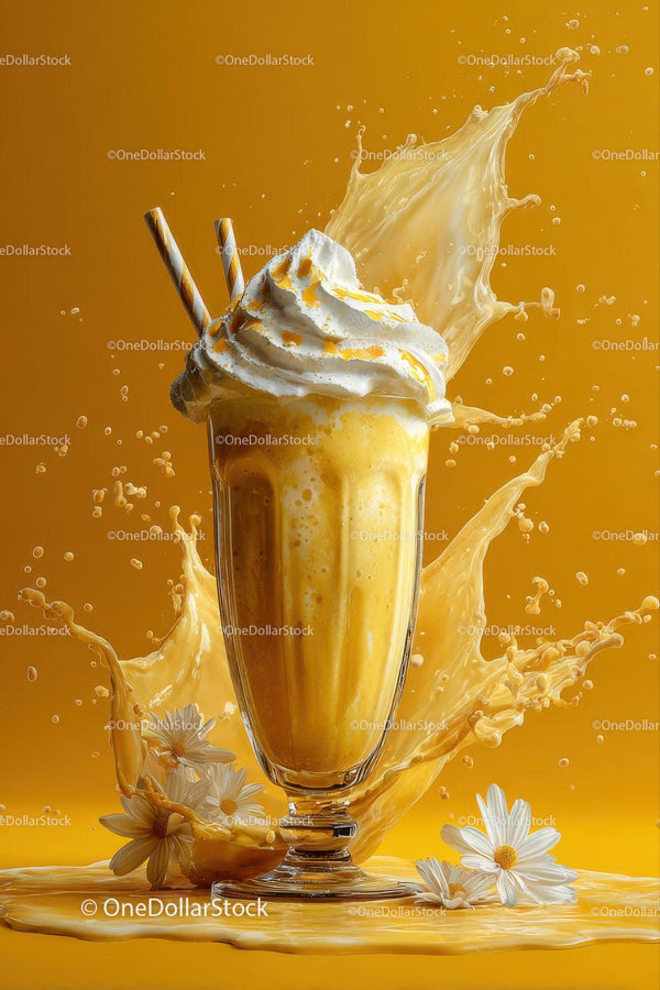 Kremowy waniliowy milkshake z bitą śmietaną i efektem rozbryzgu