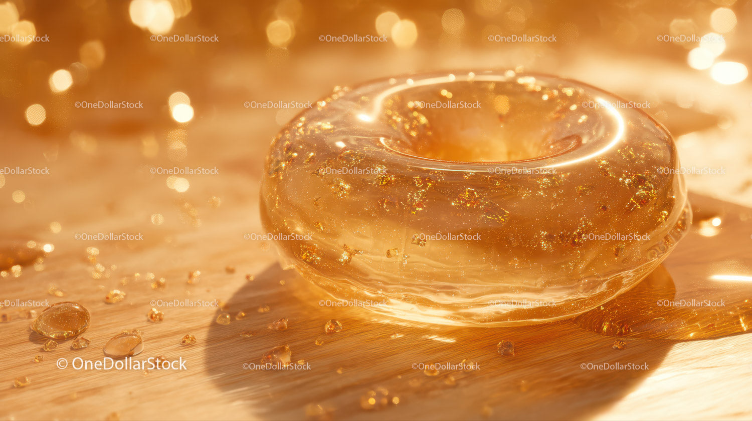 Luxurious Golden Glass Gemstone with Sparkling Glitter in Sunlight
