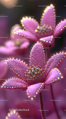 Close-up of Pink Flower with Sparkling Petal Edges and Illuminated Details