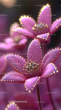 Close-up of Pink Flower with Sparkling Petal Edges and Illuminated Details