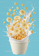 Splash of Milk with Cereal Rings and Banana Slices