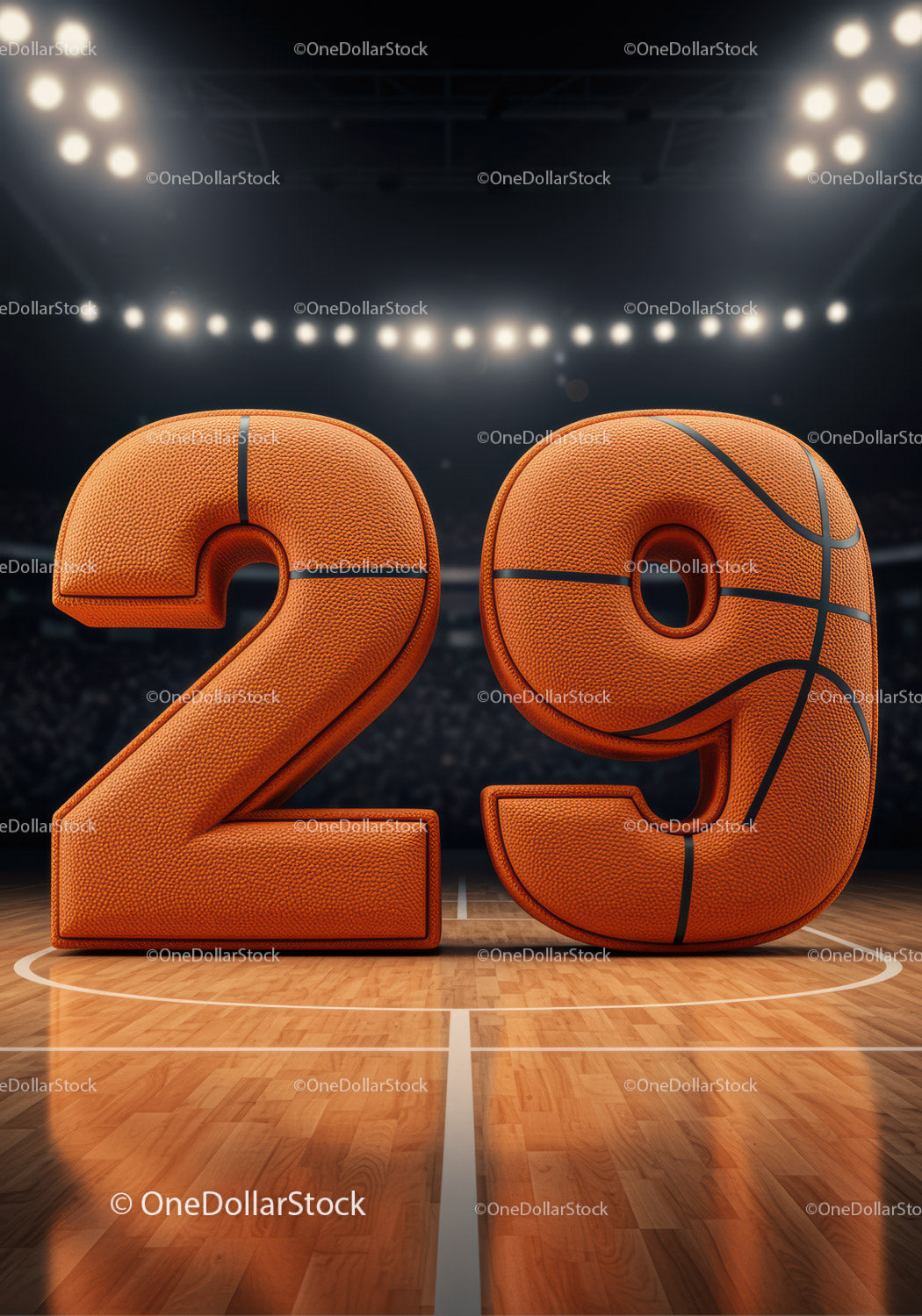 Basketball Styled Number Twenty Nine on Court Floor
