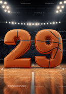 Basketball Styled Number Twenty Nine on Court Floor