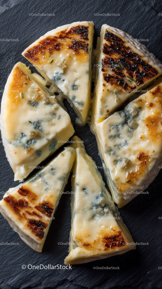 Blue Cheese on Black Slate with Herbs and Sliced Display