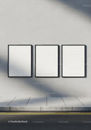 Three Blank Vertical Posters on Urban Concrete Wall