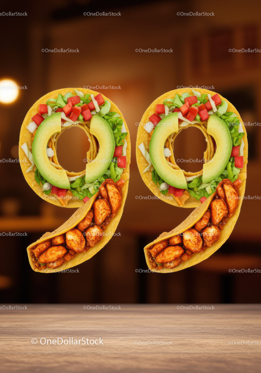 Creative Number Ninety Made of Tacos with Fresh Ingredients