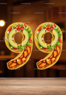Creative Number Ninety Made of Tacos with Fresh Ingredients