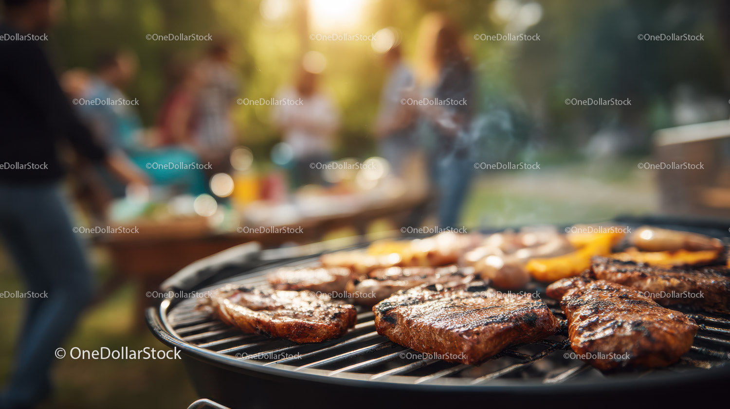 Juicy Grilled Meat on Charcoal BBQ for Outdoor Summer Gathering