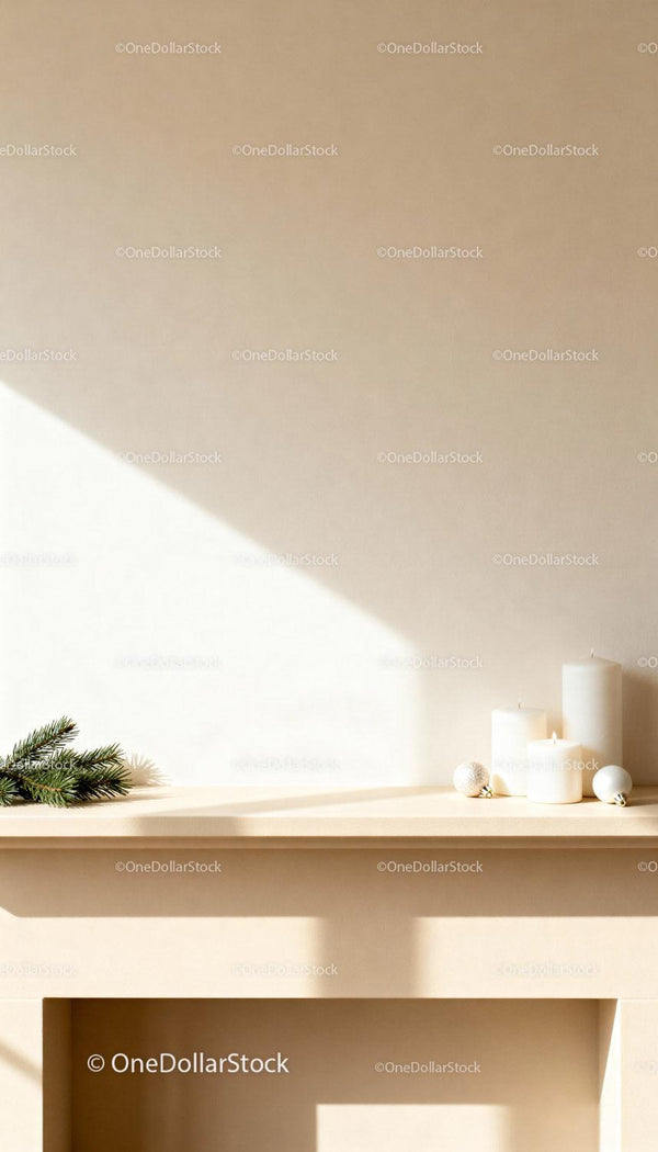 Minimalist holiday decor with candles and pine branch
