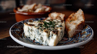 Blue Cheese with Rustic Bread on Decorative Plate for Gourmet Snacking