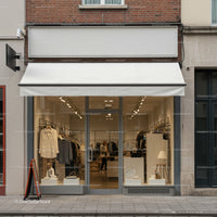 Minimalist clothing store facade with window display