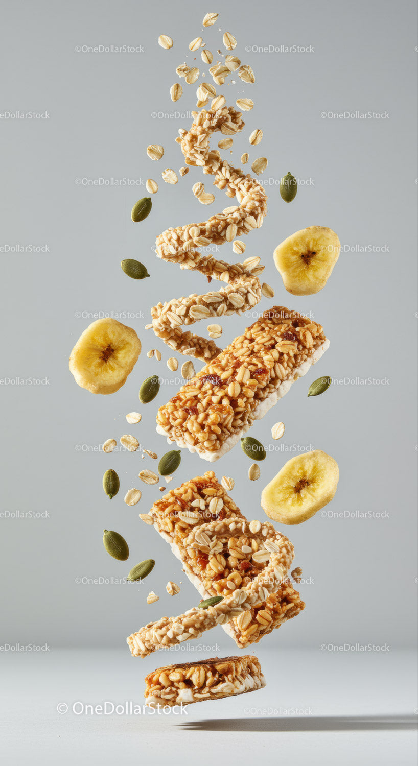 Spirala zdrowych batoników zbożowych z nasionami i chipsami bananowymi
