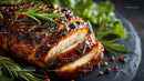 Grilled Beef Ribs with Fresh Green Herbs on Plate