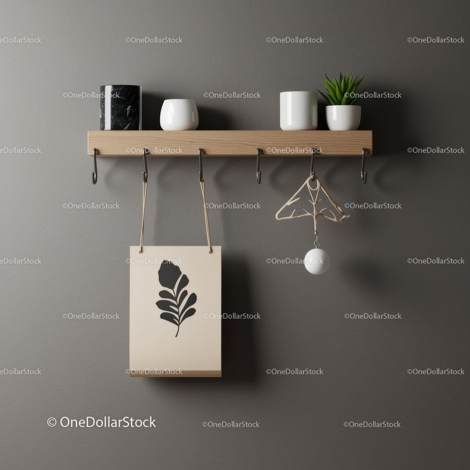 Minimalist Wall Shelf with Potted Plant and Decorative Accents