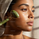Woman Receiving Facial Massage with Jade Roller for Glowing Skin