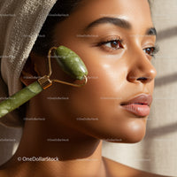 Woman Receiving Facial Massage with Jade Roller for Glowing Skin