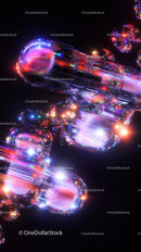 Colorful Futuristic Glass Capsules with Neon Lights in Space