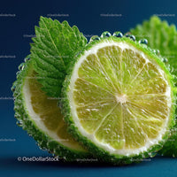 Close-Up of Fresh Lime with Mint Leaf and Water Droplets