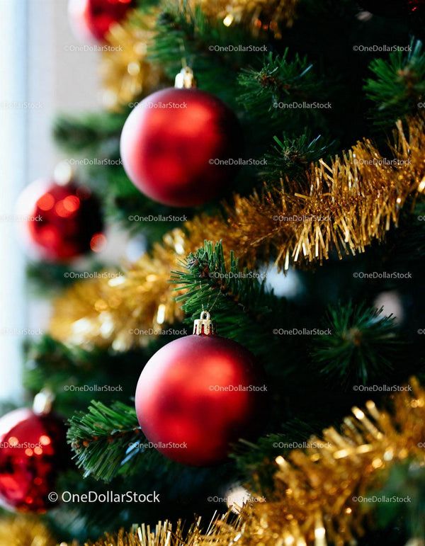 Red Christmas Ornaments Hanging on Festive Tree