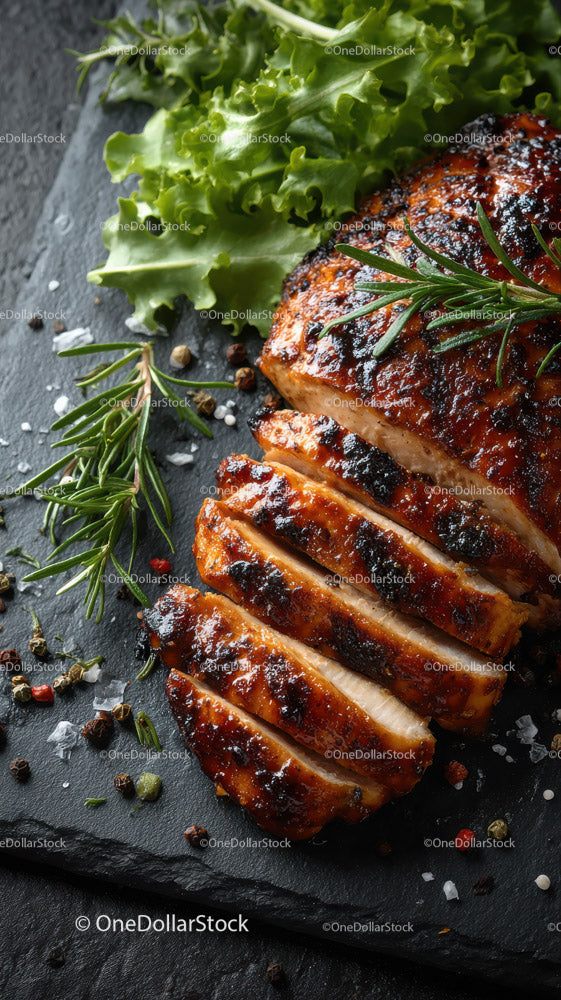 Herb-Garnished Grilled Chicken Breast with Fresh Greens