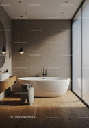 Modern Bathroom with Freestanding Bathtub and Beige Tiles