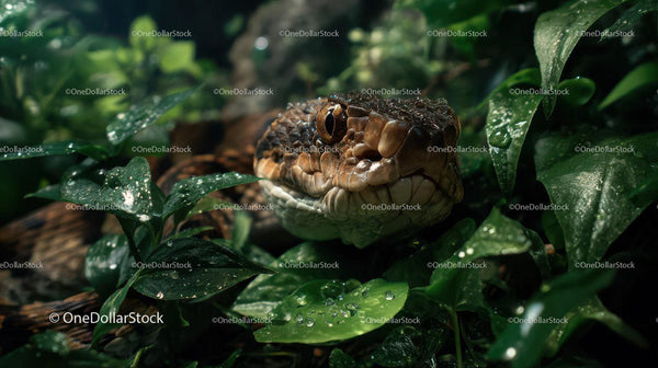 Close-up of a Venomous Cobra in Dense Jungle Foliage