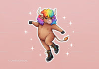 Colorful Cartoon Bull with Rainbow Hair in Funky Streetwear