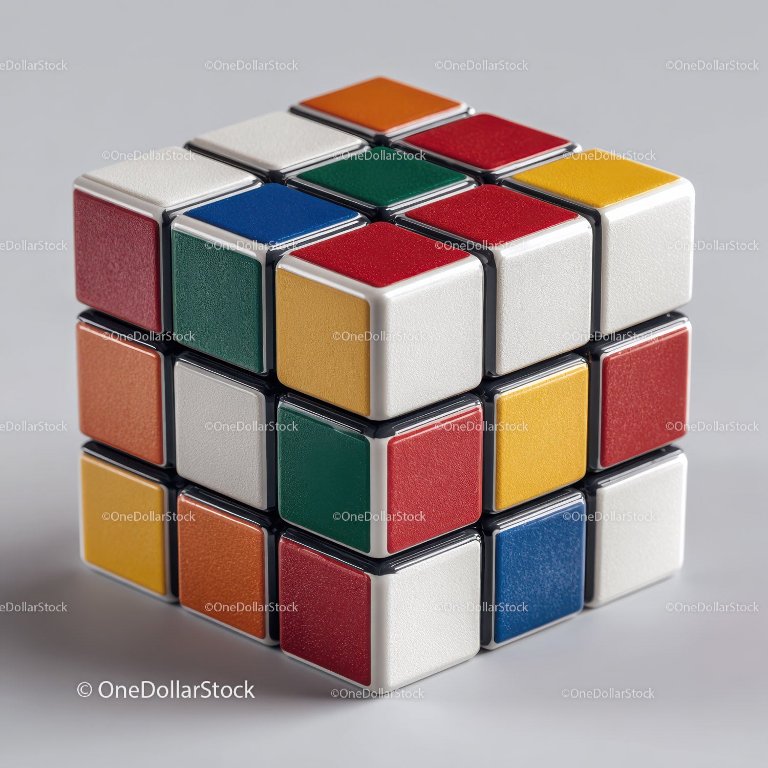 Colorful Rubik's Cube with Vibrant Red, Blue, Green, Yellow, and White Colors