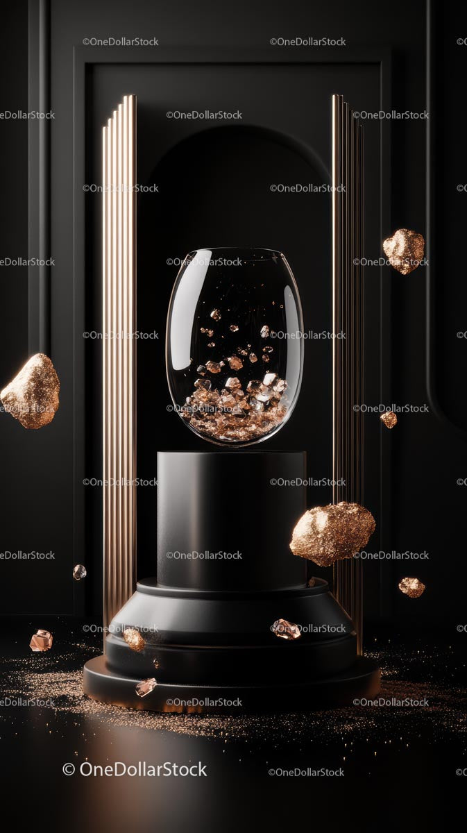 Elegant Luxury Glass Display with Metallic and Crystal Elements