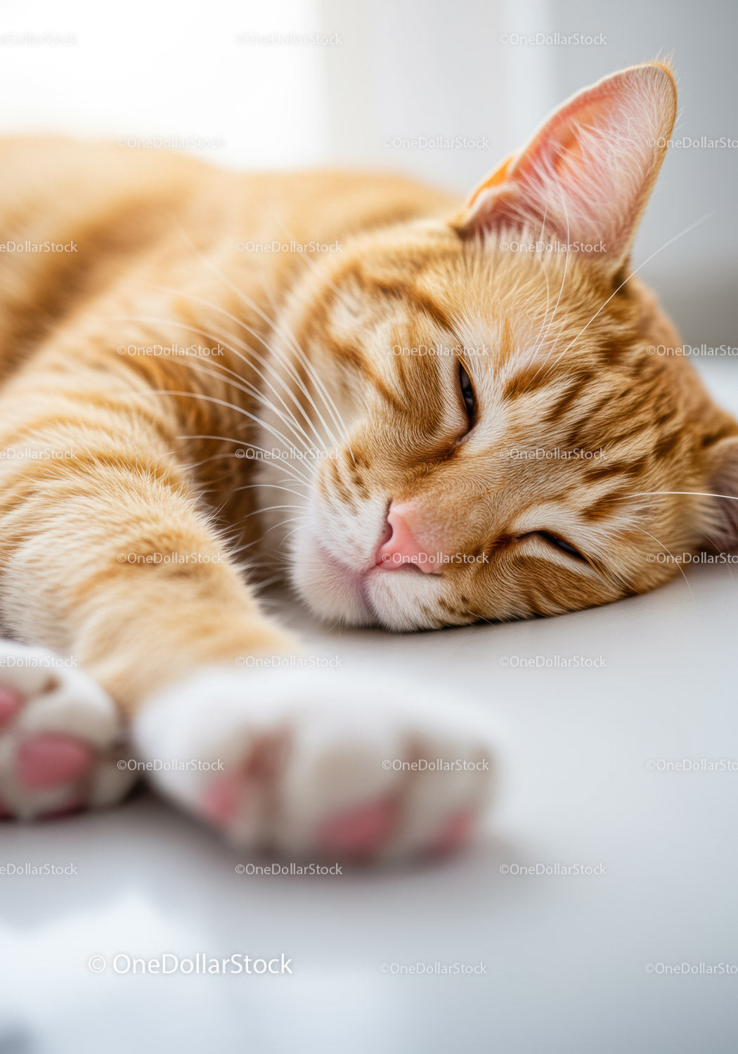 Close-up of sleepy orange tabby cat resting