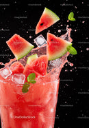 Refreshing watermelon cocktail with ice and mint leaves