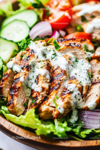 Grilled Chicken Salad with Creamy Herb Dressing and Fresh Vegetables