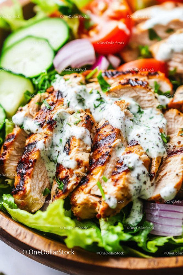 Grilled Chicken Salad with Creamy Herb Dressing and Fresh Vegetables