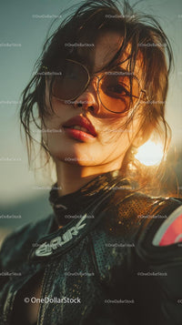 Stylish Woman in Sunglasses Against a Sunlit Background