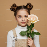 Young Girl Holding a Pale Pink Rose Portrait with Soft Background