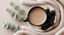 Coffee with Blackberries and Oats on Soft Linen Surface