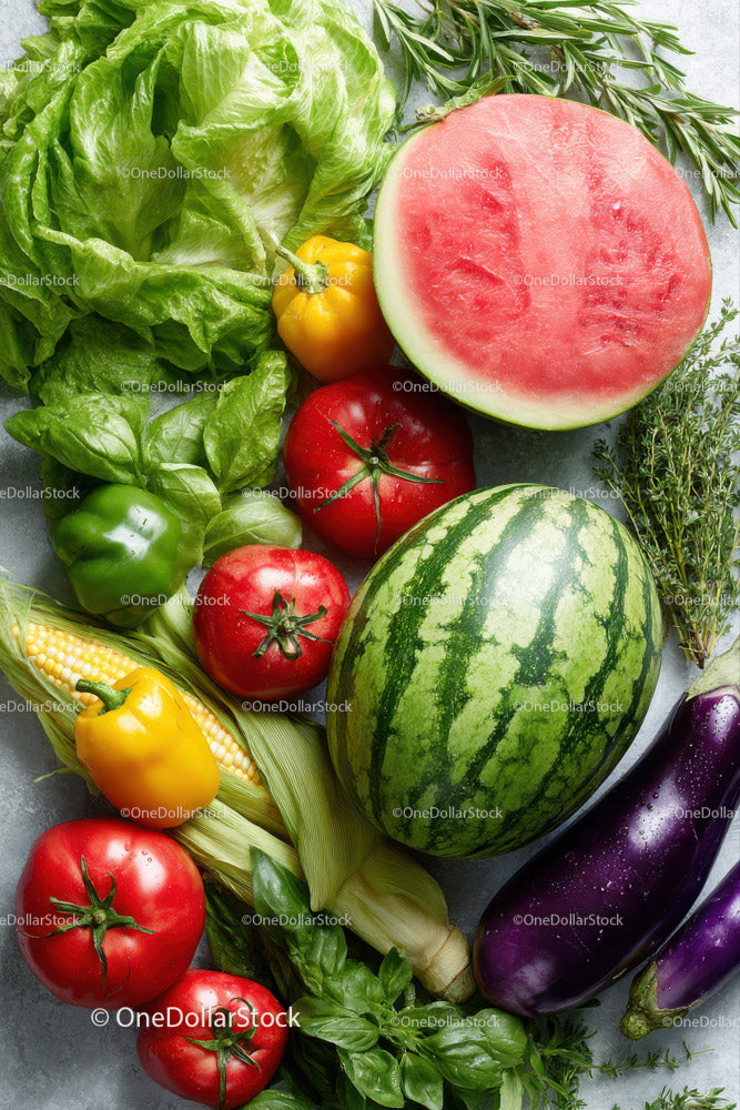 Fresh Watermelon and Vegetable Assortment for Healthy Eating