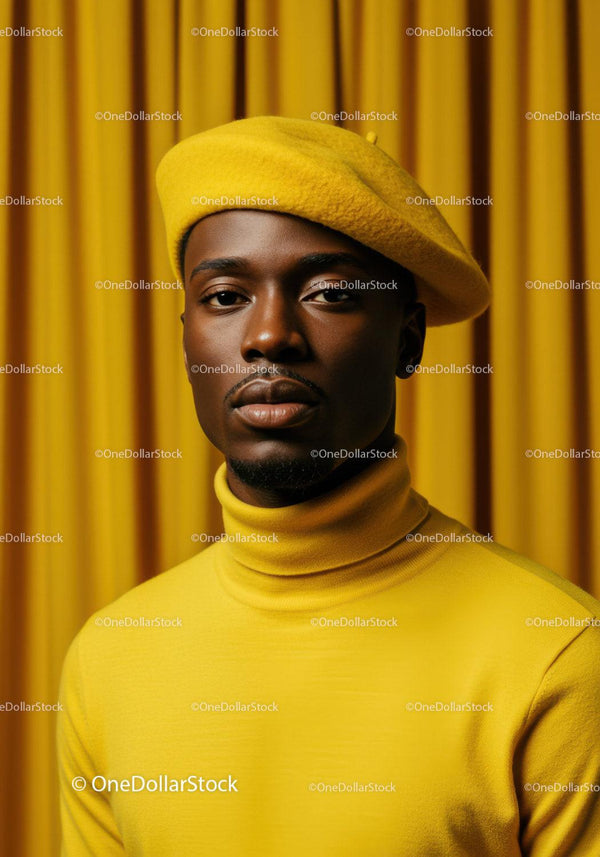 Fashion portrait of man in yellow beret and turtleneck