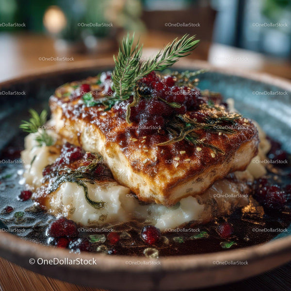 Seared Fish Fillet with Berry Sauce and Mashed Potatoes