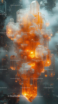 Futuristic Cityscape with Glowing Skyscrapers and Floating Structures